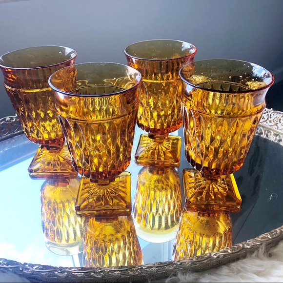Amber Pedestal Drinking Glass Set Boho Kitchen